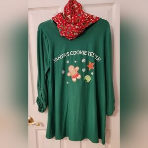 Santa's Cookie Tester Top Tunic w Holiday Scarf NWOT ☃️🌞